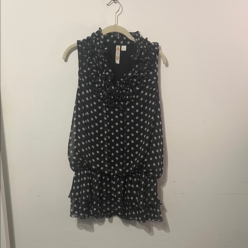 ADIVA Black and White Polka Dot Sleeveless Large Women's Blouse